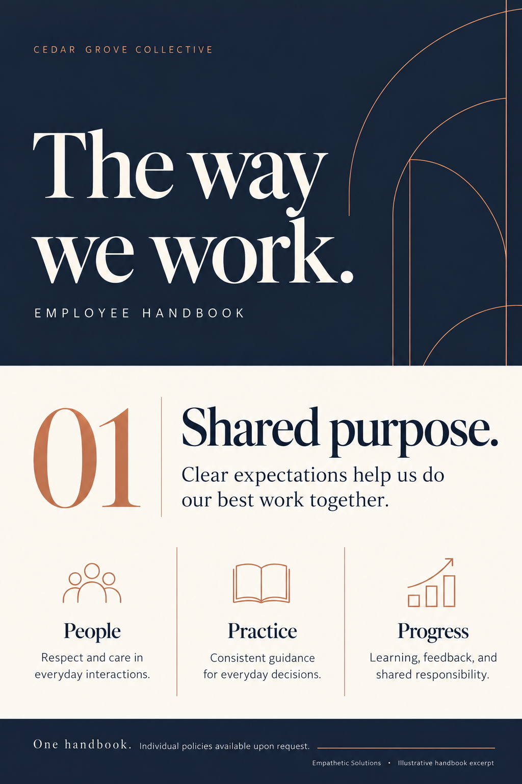 Navy and copper illustrative handbook cover